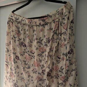 Fourteenth Place Floral Hi-Low Maxi Skirt – Size Large, Ruffles, Faux Wrapped